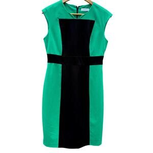 Calvin Klein Green Black striped color block Pencil dress Size 6 Small